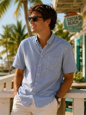 Chaps Men’s Navy and White Gingham Button-Down Shirt